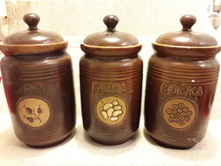 Kerámia barna 3 részes fedeles füles tároló edények egyformák 20x13cm. egyben.
