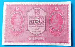 Csehszlovák 5 Korona Korun 1919 évi