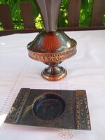 Képcsarnokos Lignifer vörösréz iparművészeti  ötvös  váza és tálka / gyertyatartó