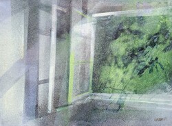 Wagner János (1936-2022) : Nyári reggel, Képcsarnokos, 60x80 cm.