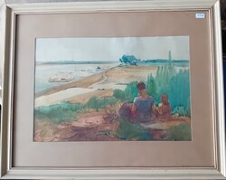 Istókovits Kálmán : Vízpart pihenő , tájkép