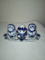 Ritka orosz GZHEL népi kézműves  só/borstartó szett, kék-fehér matrjoska babák szép állapotban eladó