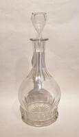 Régi talpas, fújt, csiszolt üveg dekanter, boros kínáló dugóval, szép állapotban (29 cm, 1035 gramm)