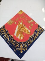 Régi angol lovas műselyem kendő   74x74 cm