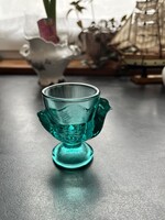 Jelzett francia zöld üveg 1 db tojás tartó pohár, hibátlan állapotban