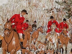 NORMA DORI  angol lovas vadászat mintás vintage KENDŐ- 77 x 75 - Art@Decoration