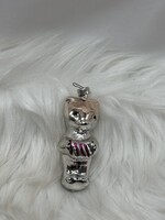 Retro  régi üveg karácsonyfadísz,harmonikázó maci