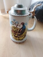 Lichte GDR német porcelán söröskorsó ón fedéllel