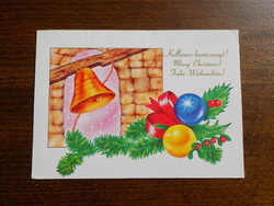 Karácsonyi üdvözlet - harang díszekkel - színes képeslapon