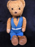 Régi Szelmával Tömött,Fa Talpú Játék Plüss Mackó