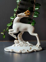 Bohemia Csehszlovák Royal Dux aranyozott porcelán őzike nipp