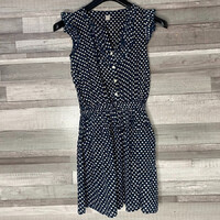 TU kék-fehér pöttyös lány ruha 152