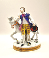 Antik kontinentális német porcelán fiú lóval 17cm