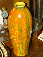 RETRO NARANCS SZÍNŰ CSÍKOS MÁZAS KERÁMIA VÁZA 30 CM!!!