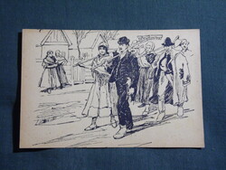 Képeslap,A vidéki népéletből,Benyovszky grafika,Szárnyaszedett madárká-"hoz,népviselet, 1925-