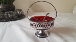 Üvegbetétes ezüstözött cukortartó,dzsem kínáló