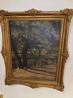 Ferenczy Károly (1862-1917) : Folyóparton. Gyönyörű olaj/vászon festmény, antik blondel keretben.