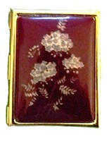 Vintage angol fém gyógyszerdoboz, csecsebecsés dísz-tűzzománcos virágos réz  szelence 5 x 3 cm