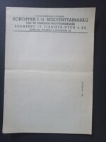 Schopper J.G. R.T. Vas és Szerszámnagykereskedés  fejléces üres levél v. jegyzetlap