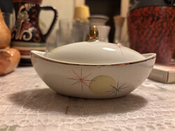 Retro aranyozott porcelán bonbonier „atom” mintával, 10 cm (68)