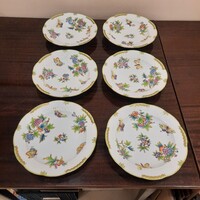 6 db Herendi Viktória mintás porcelán mély, leveses tányér készlet VBO