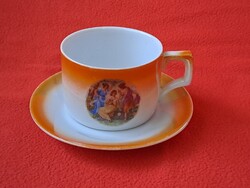 1 Ft-ról! Hibátlan Zsolnay pajzspecsétes, jelenetes mokkás / kávés csésze aljjal