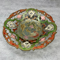 Indiai réz színes dísztál áttört mintával