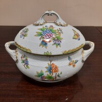 6 személyes Herendi Viktória mintás porcelán leveses tál VBO