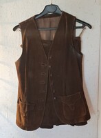 Valódi bőr női kosztüm, ujjatlan mellény, mini/midi szoknyával, 36, S méretben 1970-es évekből