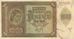 1000 kuna 1941 Horvátország Gyönyörű egy hajtás középen 2.