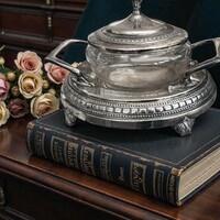 Ezüstözött üveg betétes cukortartó