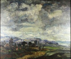 1Y026 Magyar Mannheimer Gusztáv : Vízparti táj 60 x 50 cm