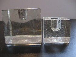 Kocka tömör üveg gyertyatartó 2 db egyben