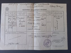 1943-as szül. akvi kivonat állomási elöljárónak – 1922, Gönc (Abaúj-Torna vm.), bélyegzővel