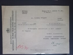 Budapest Székesfővárosi Községi Temetkezési Intézet hivatalos levele, 1943 (számlakísérő)