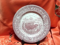 Ironstone,  angol  porcelán  jelenetes nagy lapos tál,  tányér,  pink