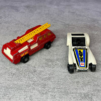 Hobby Cars Modell 1971 Lotus Super versenyautó, Matchbox Superfast Blaze Blaster tűzoltó autó retro 