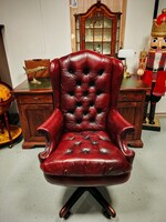Eredeti angol Chesterfield bőr forgószék újszerű, klasszikus főnöki gurulós szék , irodai szék