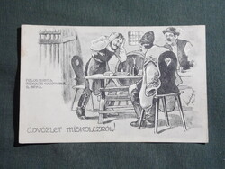 Képeslap,Miskolc,humor,grafikai,Pislog mint a miskolci kocsonyában a béka,Grünwald I. kiadás,1915-