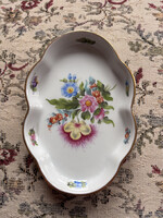 Herendi virágmintás porcelán hamutartó/ékszertartó 13 cm, aranyszegéllyel
