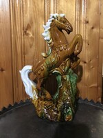 Kínai tang stílusú kerámia lovas szobor háromszínű mázzal 28 cm