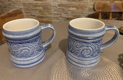 GRÁNIT füles bögre/korsó párban jópofa spicces emberábrázolással, 2 db. világoskék