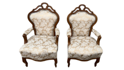 Antik neobarokk kárpitos karos-fotel párban