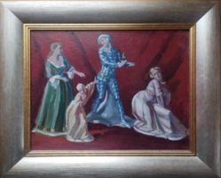 Csont Ferenc Porcelán figurák olajfestmény extrém kifinomult drága keretben