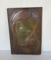 Réz fali dísz kép lány virággal