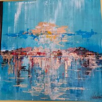 "Város-arannyall"festmény feszitett vásznon 50x 50 cm