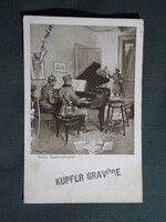 Képeslap,rézmetszet,A Hanusch grafika,Osztrák Magyar hadsereg,katona,honvéd,Gutes Zusammenspiel,1915