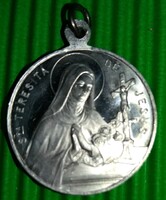 Vintage kicsi fém kétoldalas katolikus medál -Lisieux-i Szent Teréz - Jézus krisztus - HIBÁTLAN