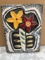 Retró Ruscha stílusú kerámia falikép – Mid-Century Modern relief (20x25 cm)