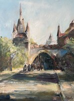 Dörnyei István – Őszi fény a várnál 40×30 cm (Olaj)